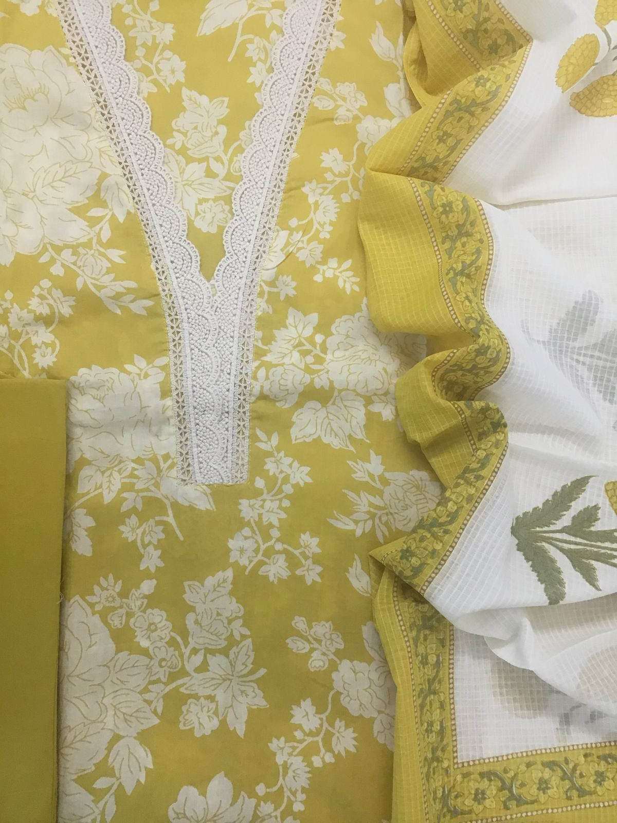 Pure Cotton Printed Embroidered Suit - Yellow