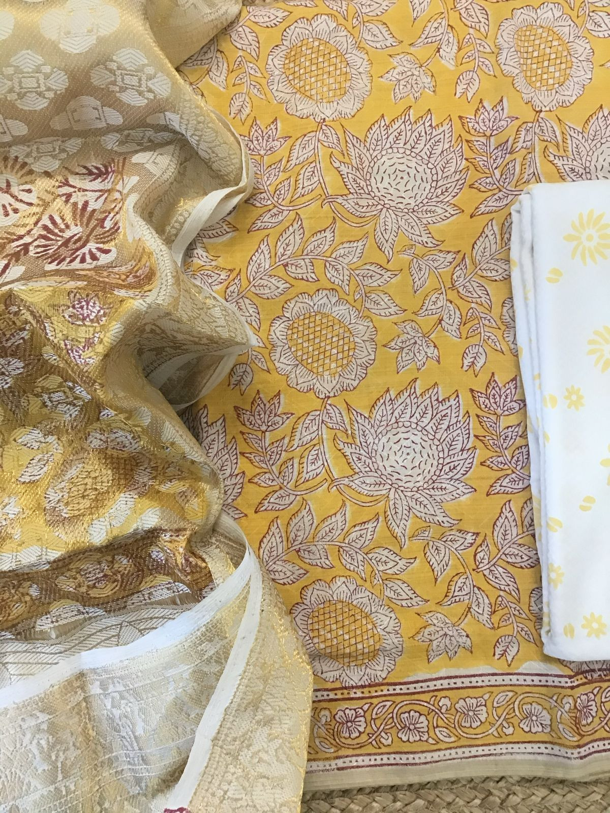 Pure Cotton Printed Self Weaved Suit - Yellow