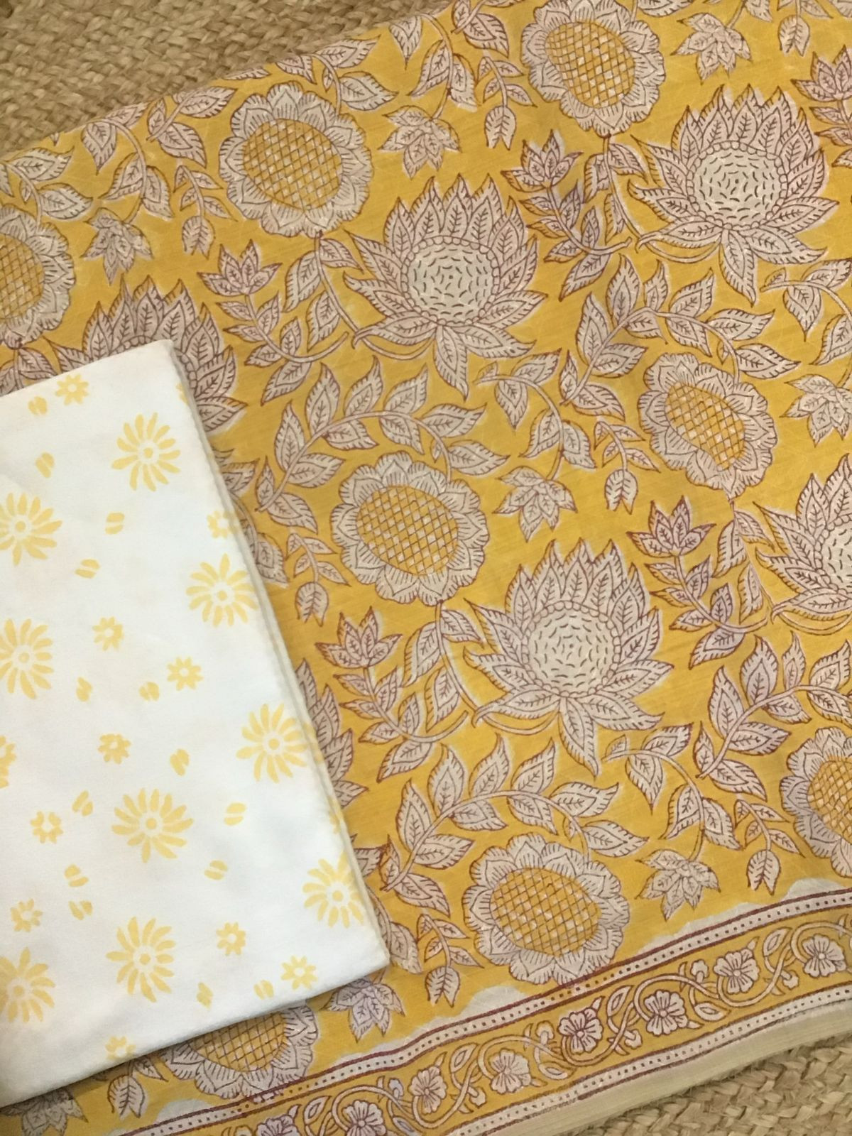 Pure Cotton Printed Self Weaved Suit - Yellow