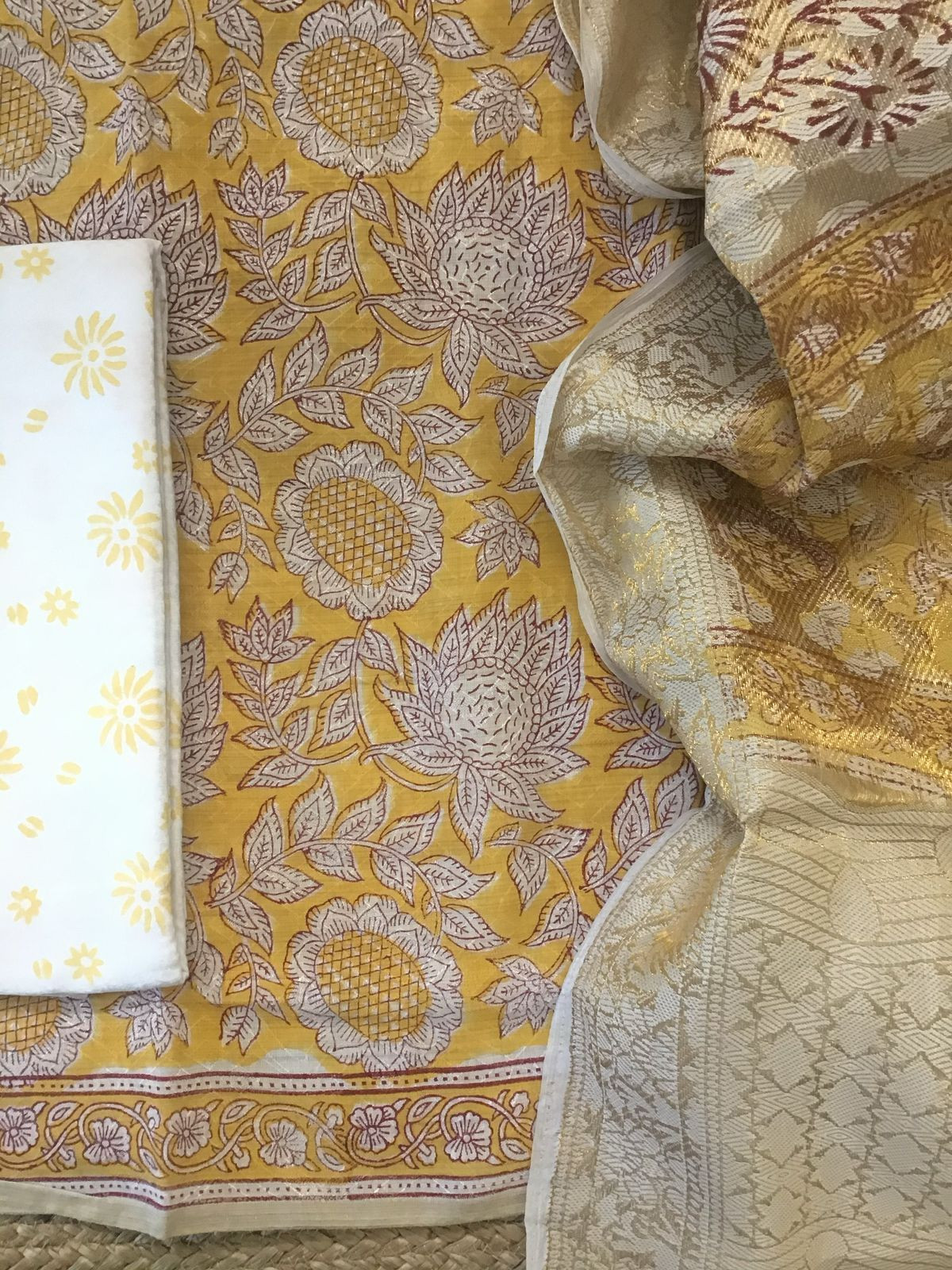 Pure Cotton Printed Self Weaved Suit - Yellow