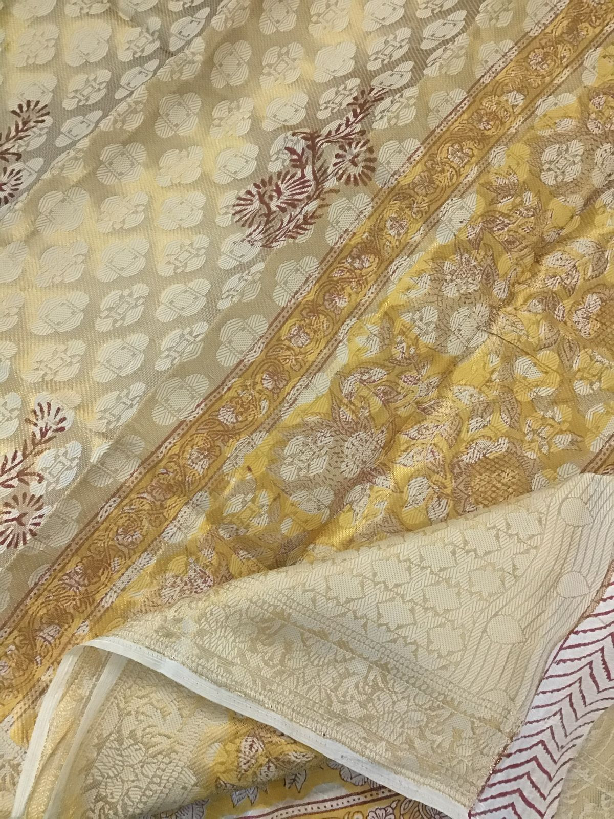 Pure Cotton Printed Self Weaved Suit - Yellow