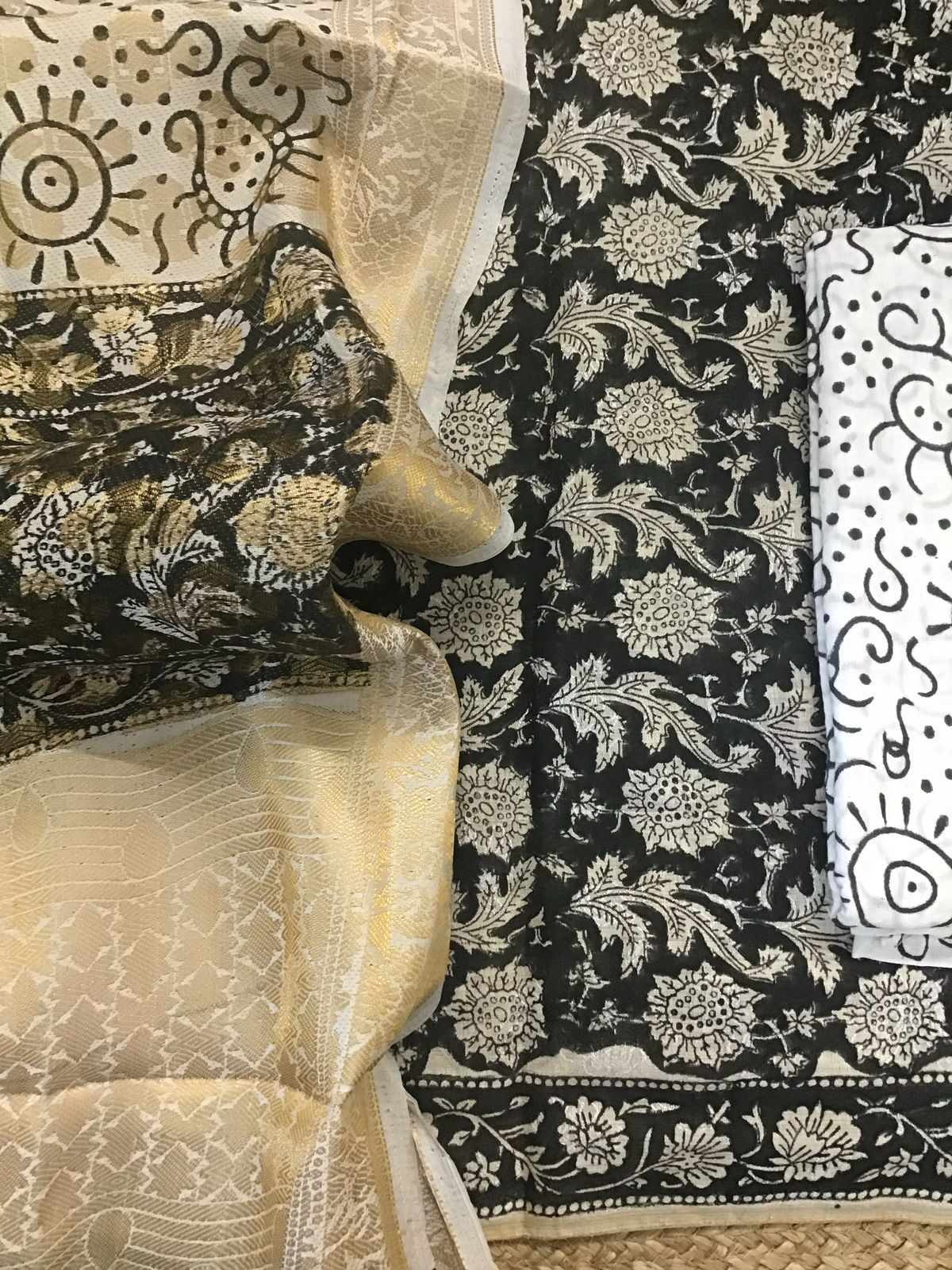 Pure Cotton Printed Self Weaved Suit - Black