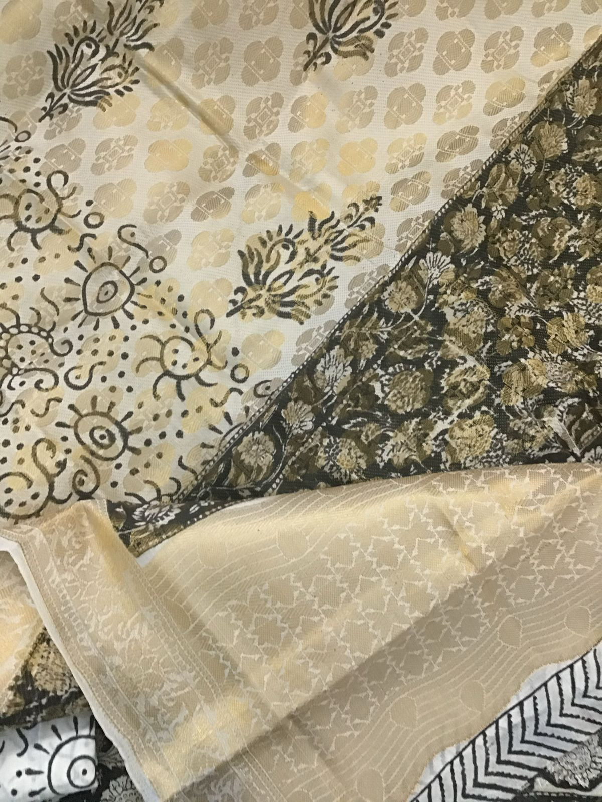 Pure Cotton Printed Self Weaved Suit - Black