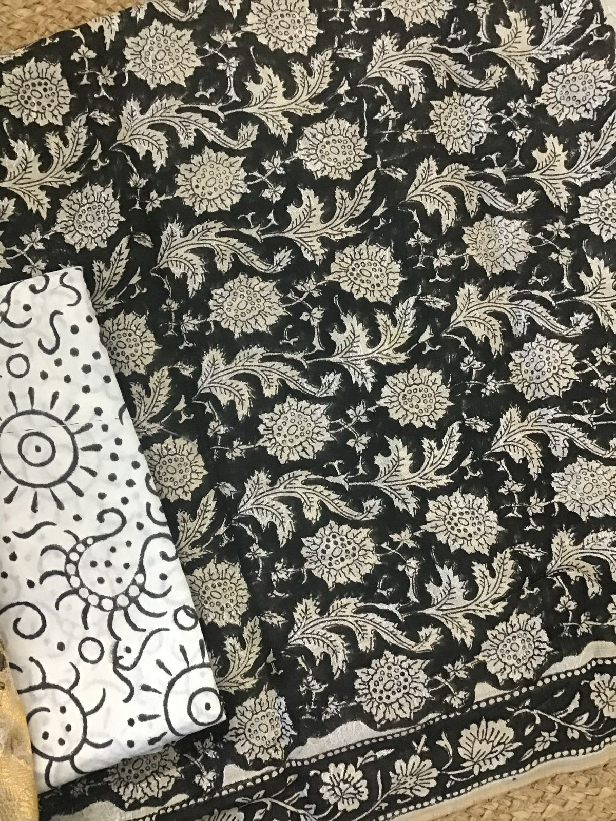 Pure Cotton Printed Self Weaved Suit - Black