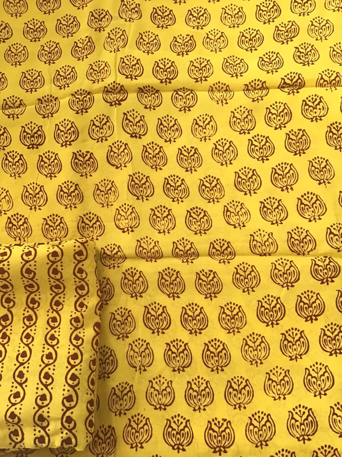 Pure Upada Silk Block Printed Banarasi Weaved Suit - Yellow
