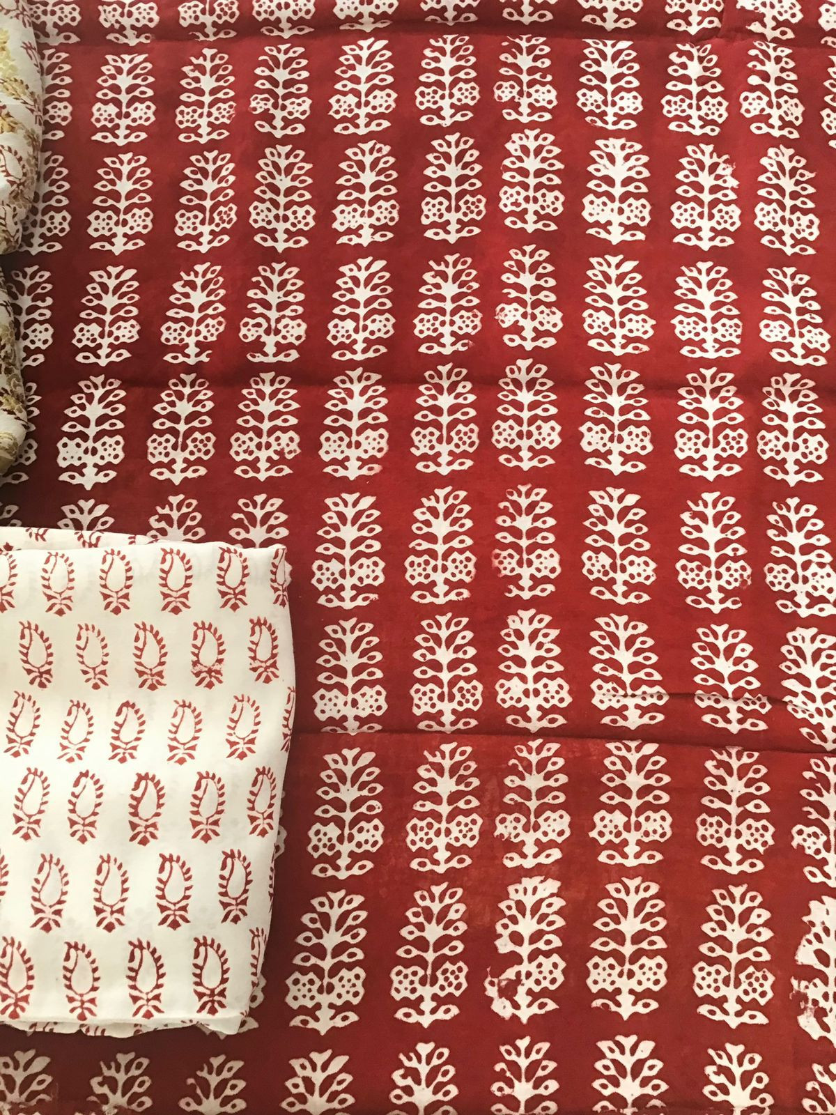 Pure Upada Silk Block Printed Banarasi Weaved Suit - Red