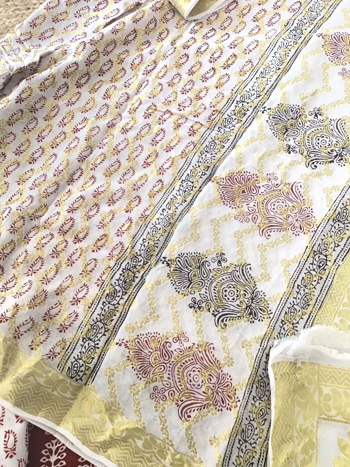 Pure Upada Silk Block Printed Banarasi Weaved Suit - Red