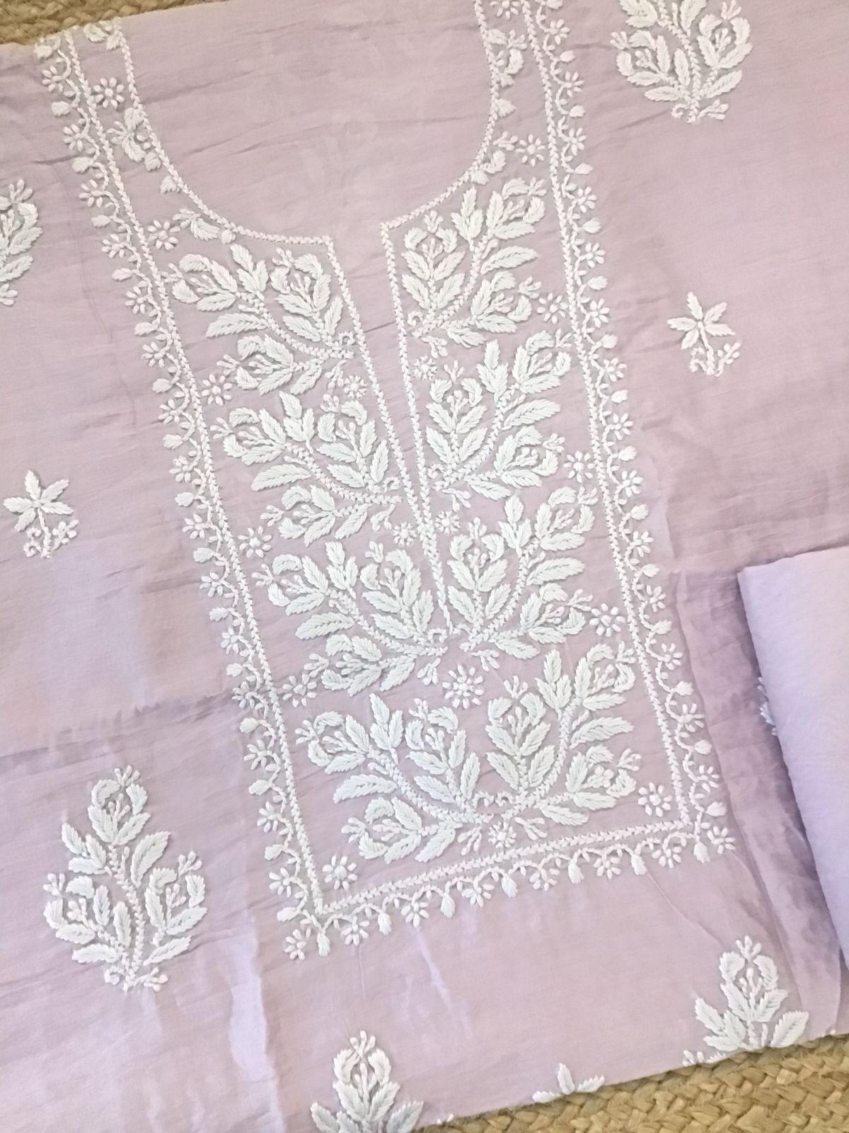 Pure Chanderi Chikankari Work Suit - Lavender