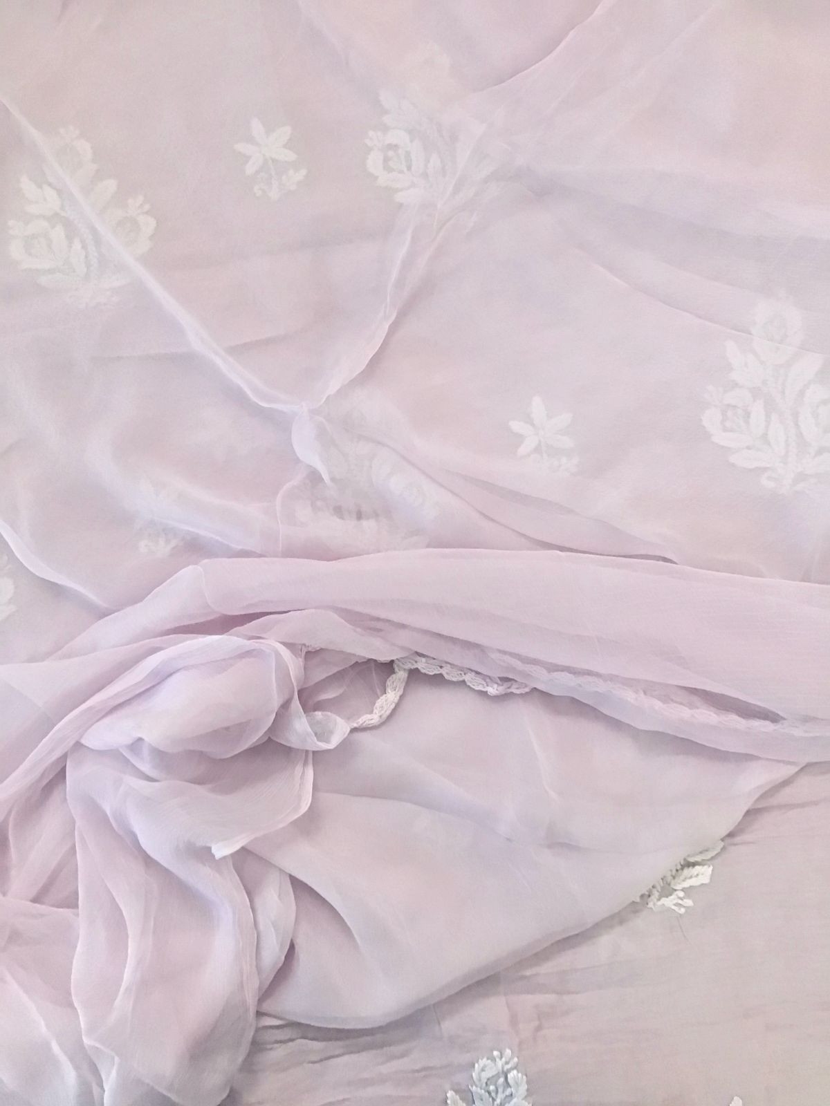 Pure Chanderi Chikankari Work Suit - Lavender