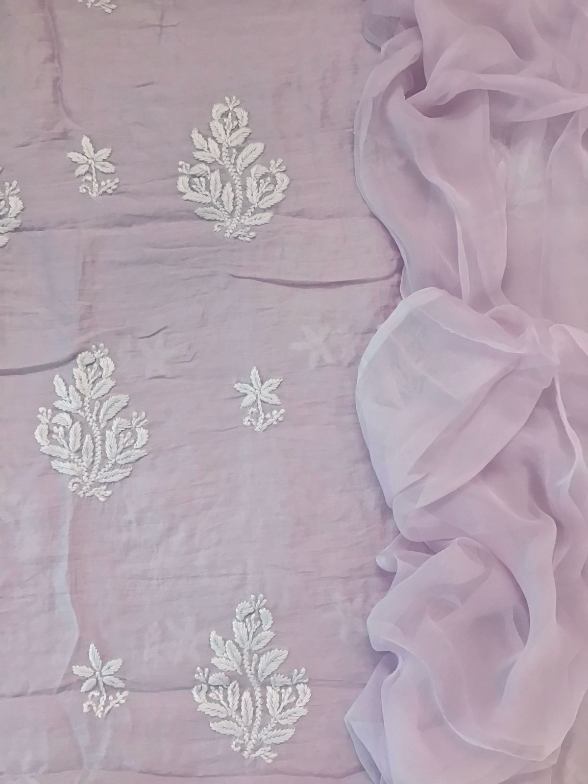 Pure Chanderi Chikankari Work Suit - Lavender