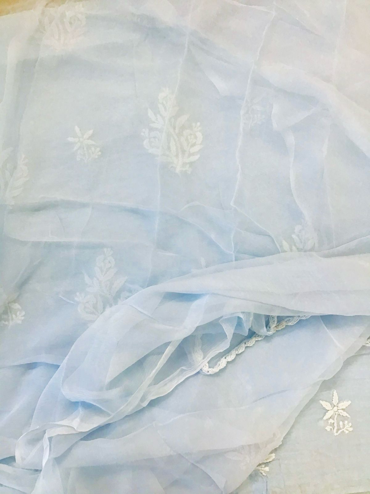 Pure Chanderi Chikankari Work Suit - Powder Blue