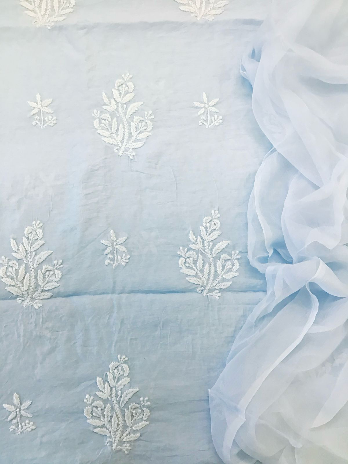 Pure Chanderi Chikankari Work Suit - Powder Blue