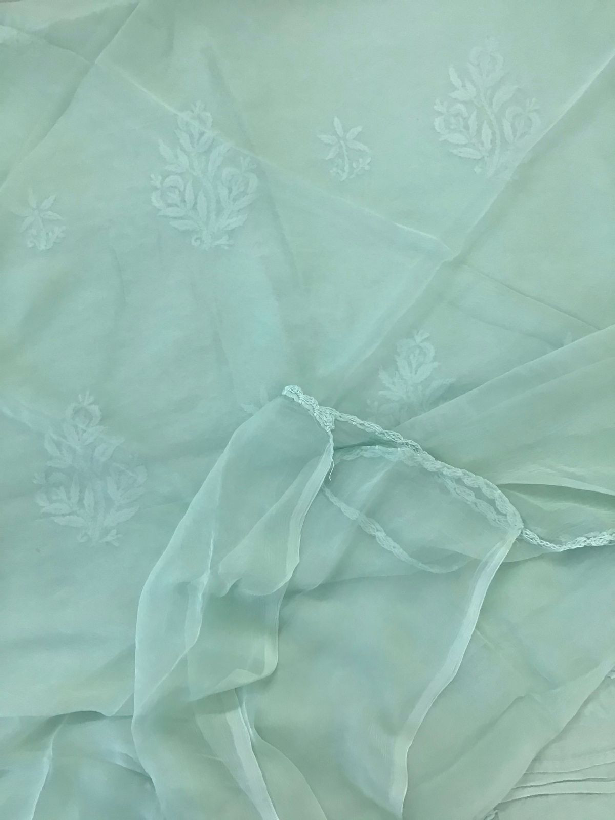 Pure Chanderi Chikankari Work Suit - Seagreen