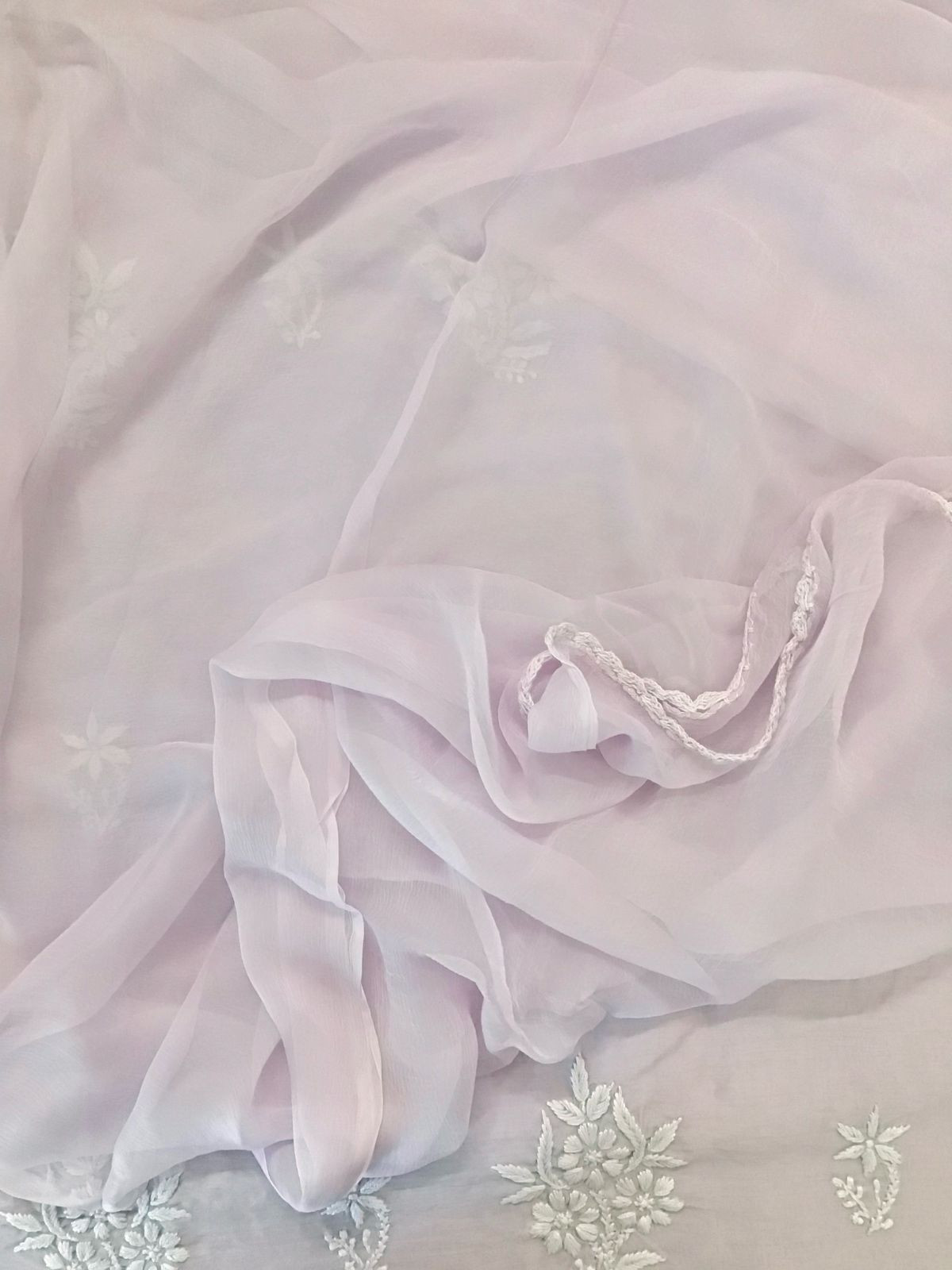 Pure Chanderi Chikankari Work Suit - Lavender