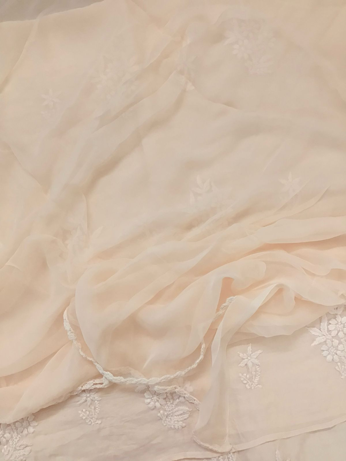 Pure Chanderi Chikankari Work Suit - Peach