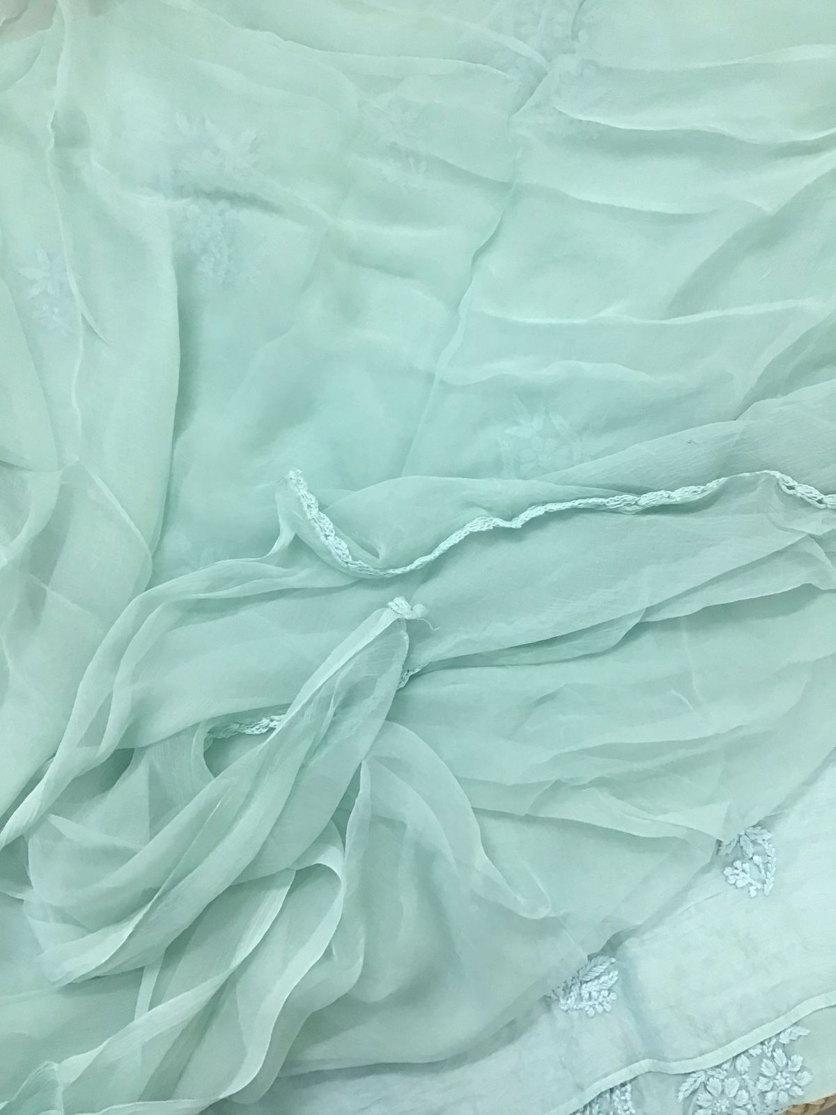 Pure Chanderi Chikankari Work Suit - Seagreen