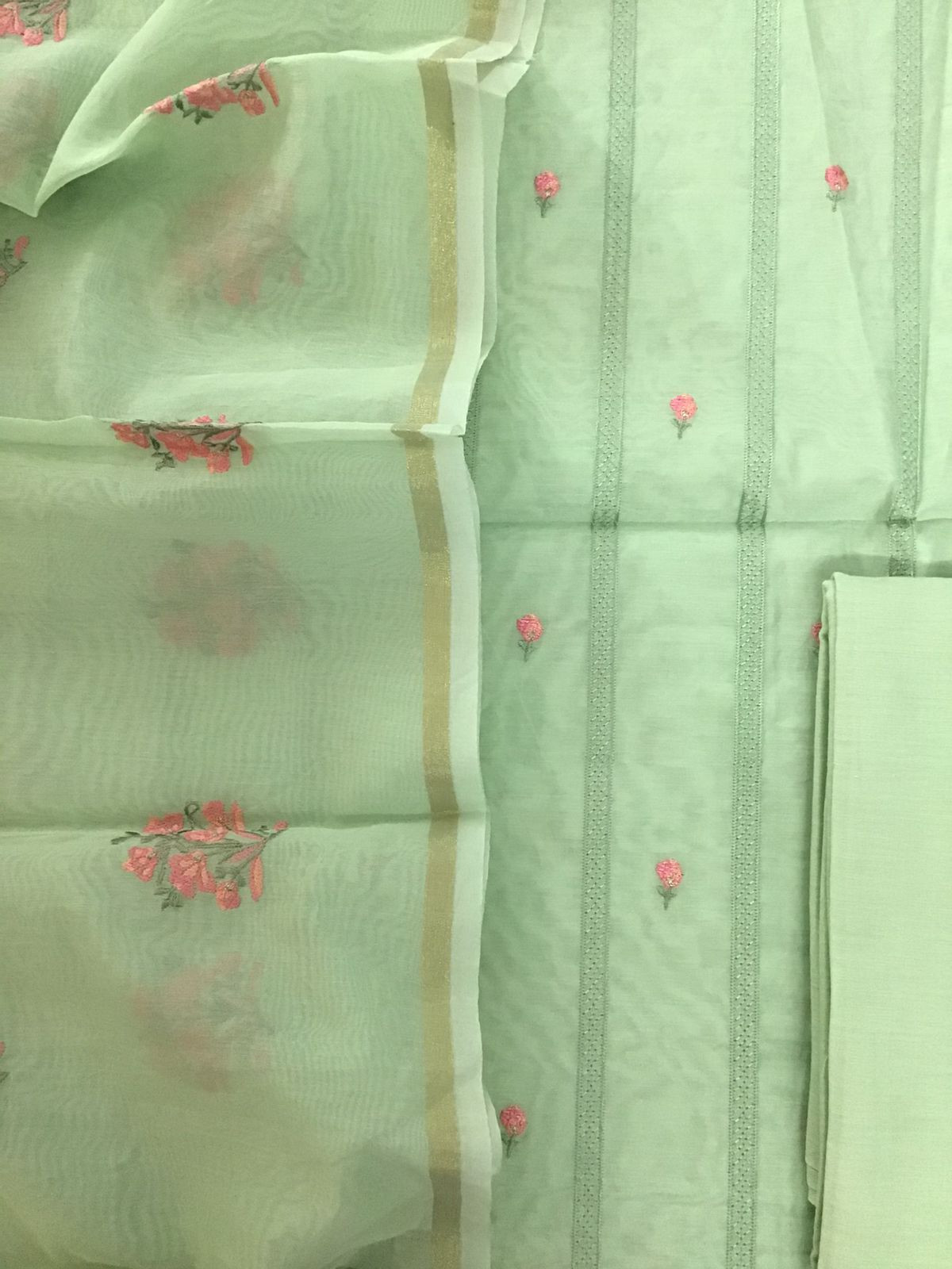 Soft Chanderi Embroidered Suit - Green