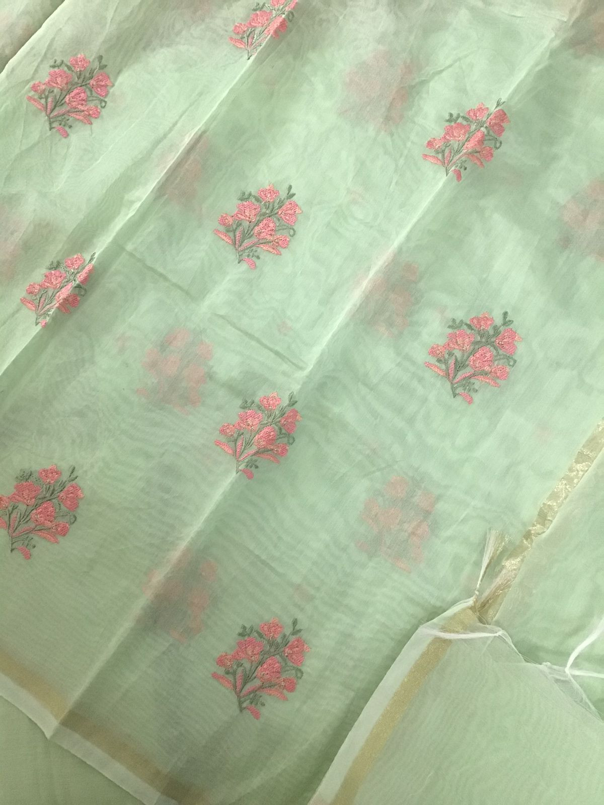 Soft Chanderi Embroidered Suit - Green