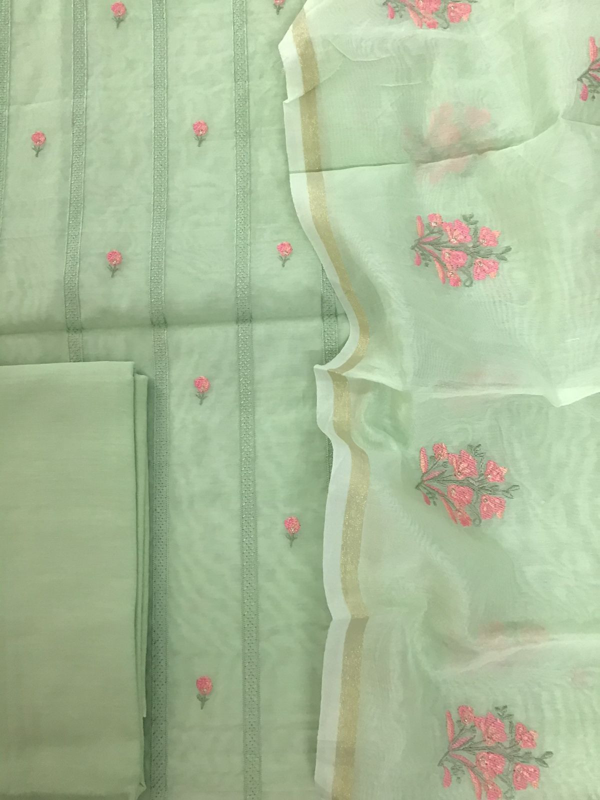 Soft Chanderi Embroidered Suit - Green
