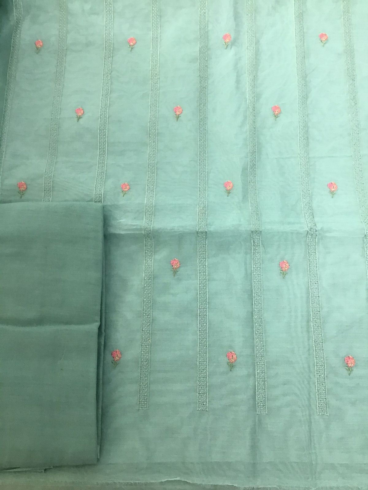 Soft Chanderi Embroidered Suit - Sea Green