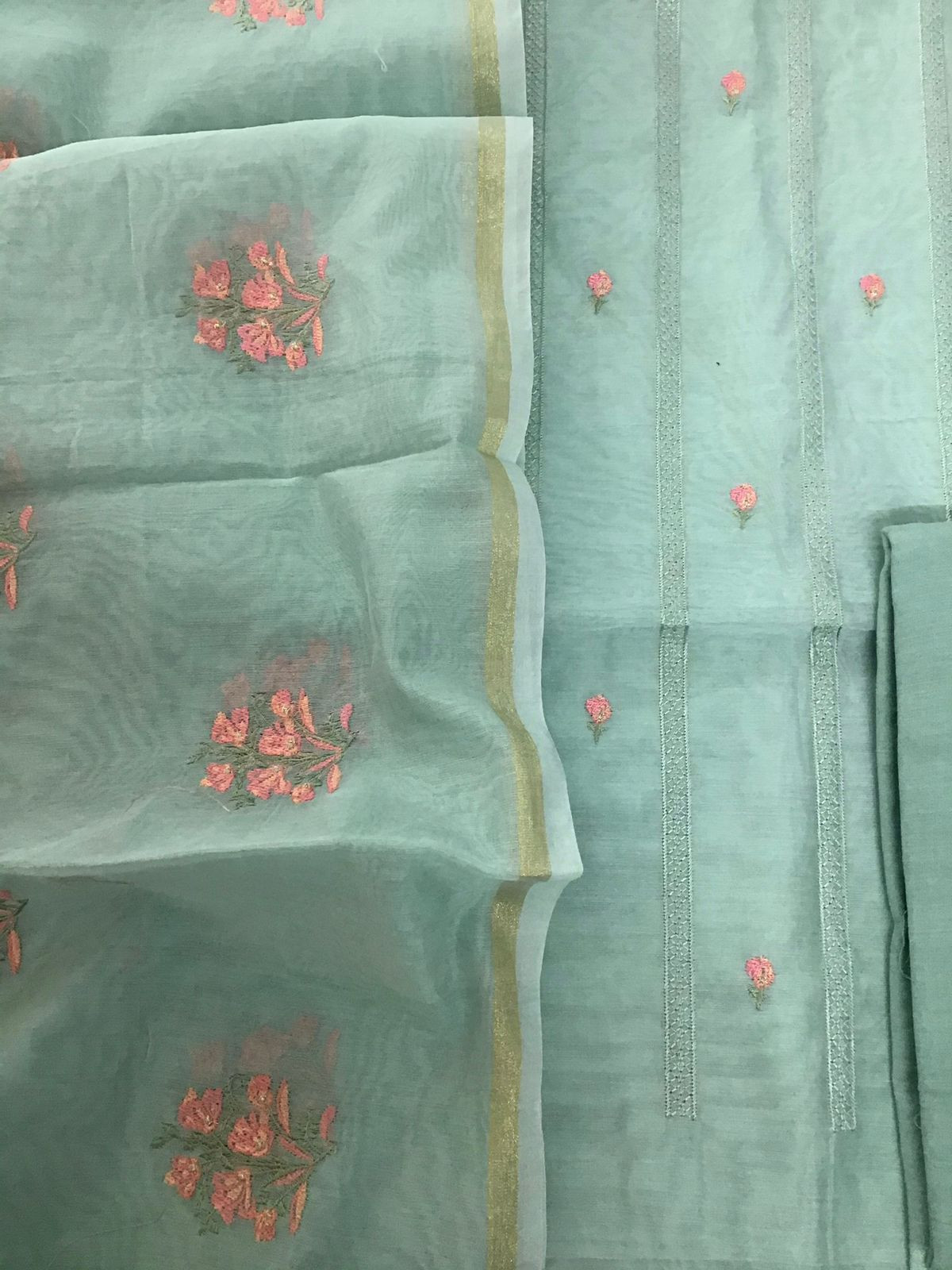 Soft Chanderi Embroidered Suit - Sea Green