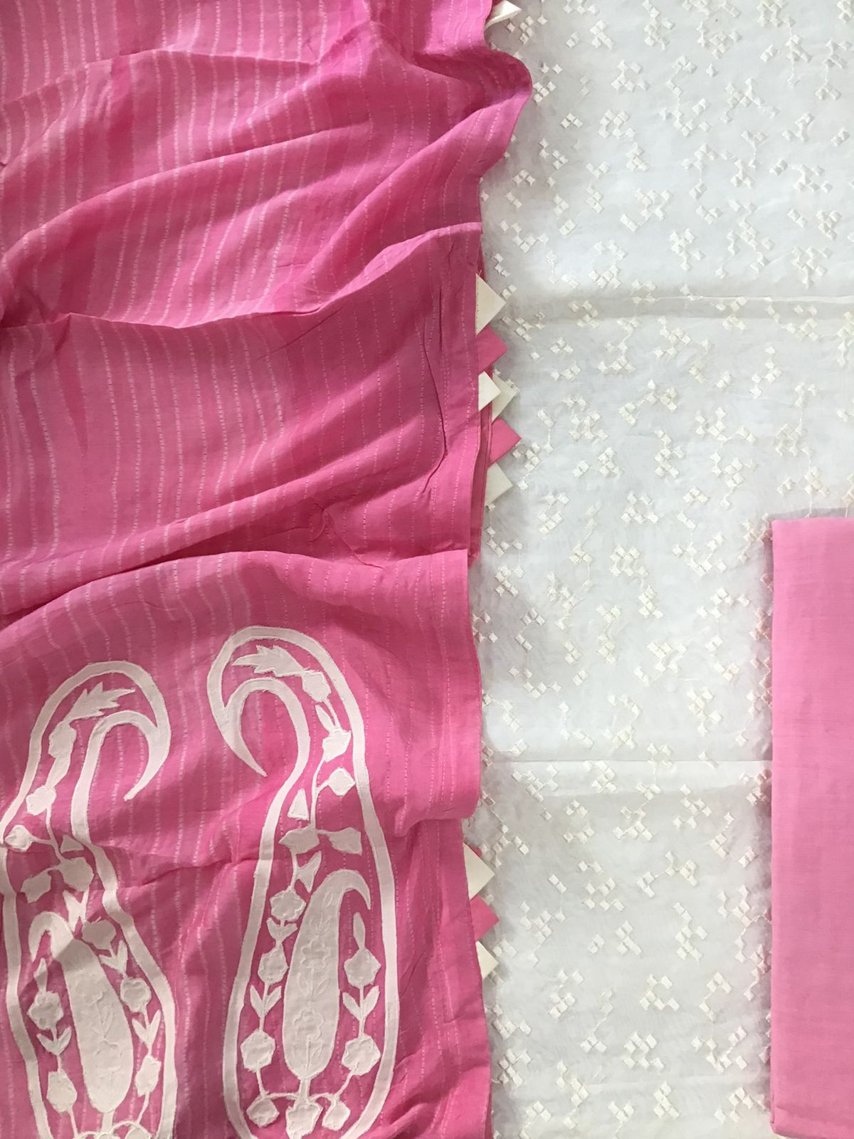 Pure Chanderi Printed Embroidered Suit - White