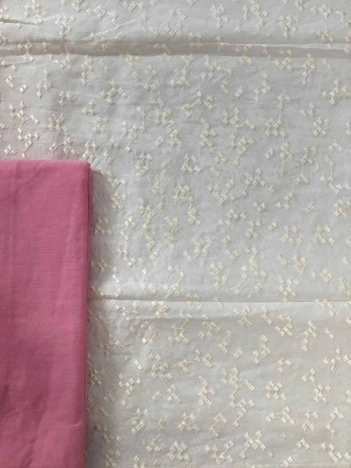 Pure Chanderi Printed Embroidered Suit - White