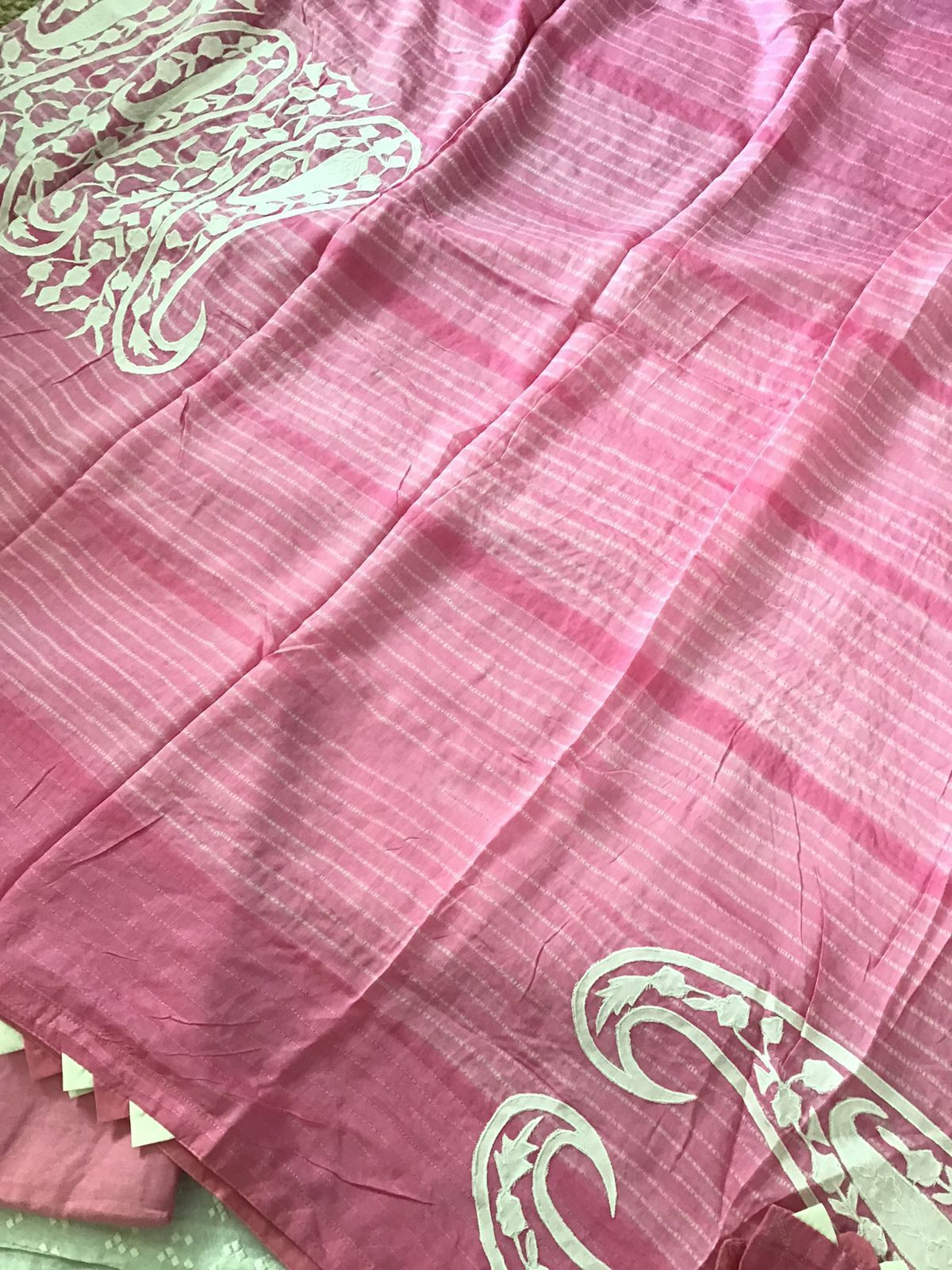 Pure Chanderi Printed Embroidered Suit - White