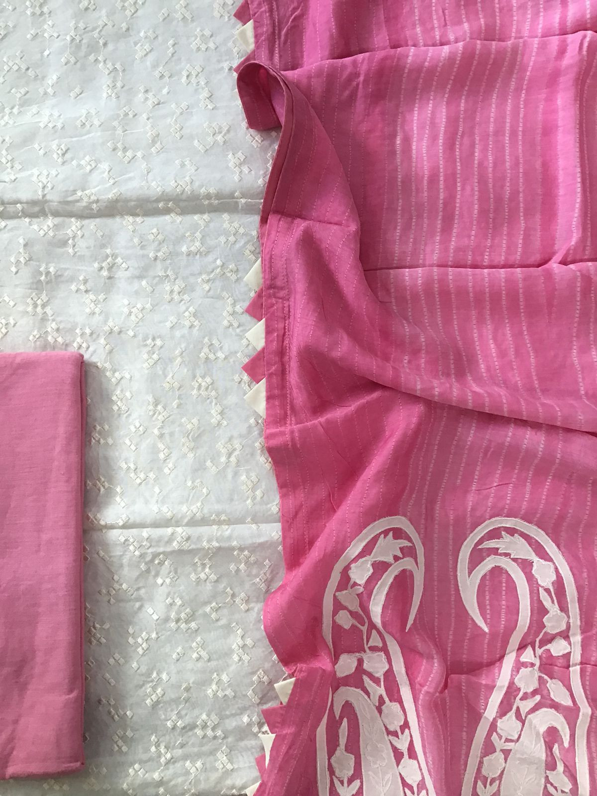 Pure Chanderi Printed Embroidered Suit - White