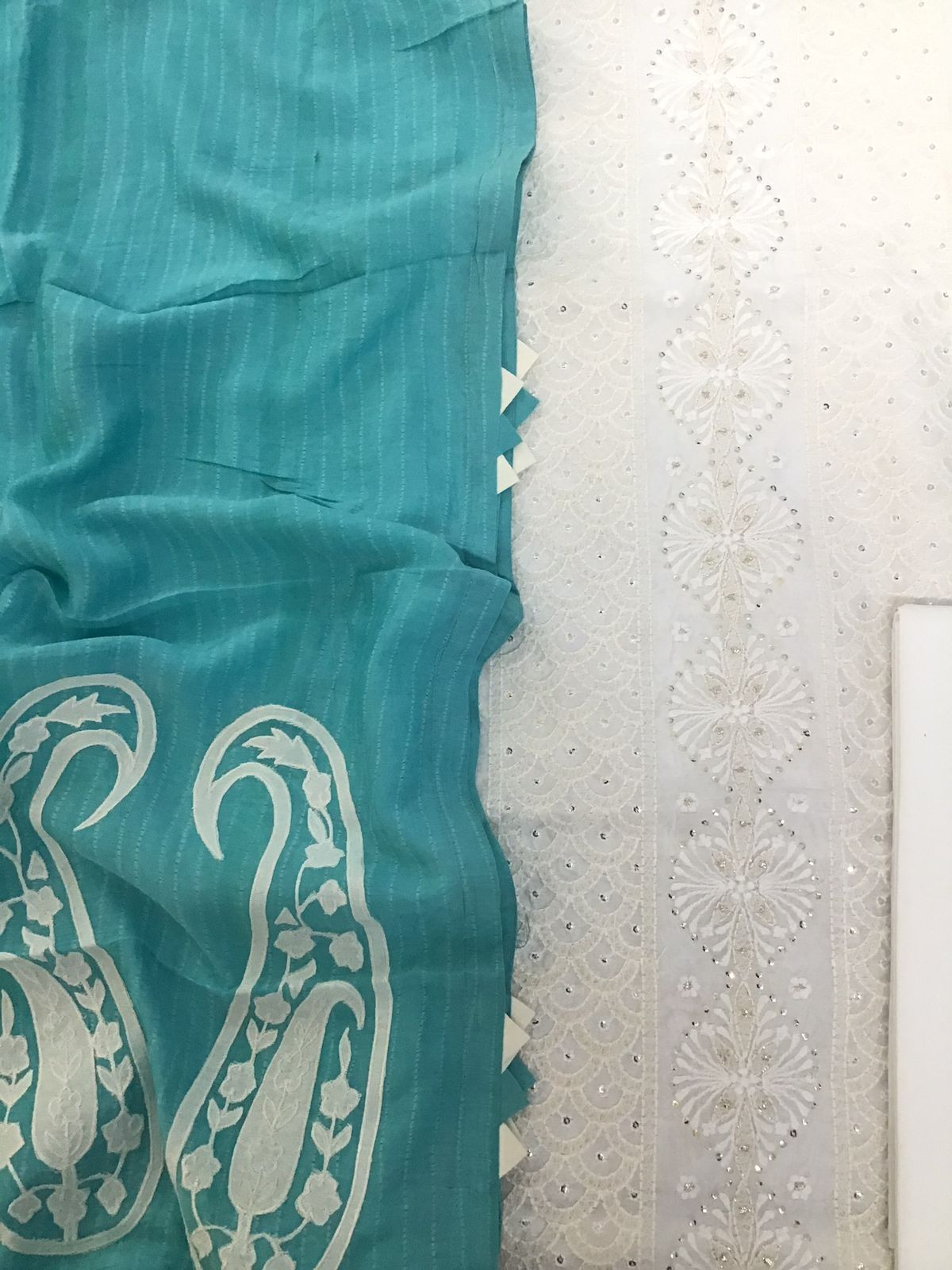 Pure Chanderi Printed Embroidered Suit - White