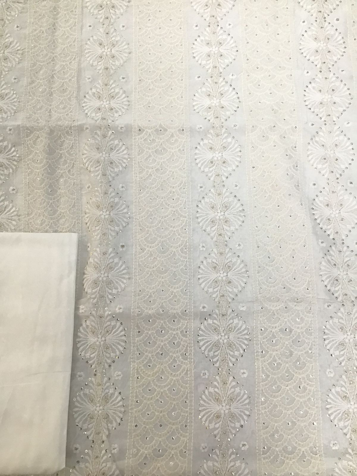 Pure Chanderi Printed Embroidered Suit - White