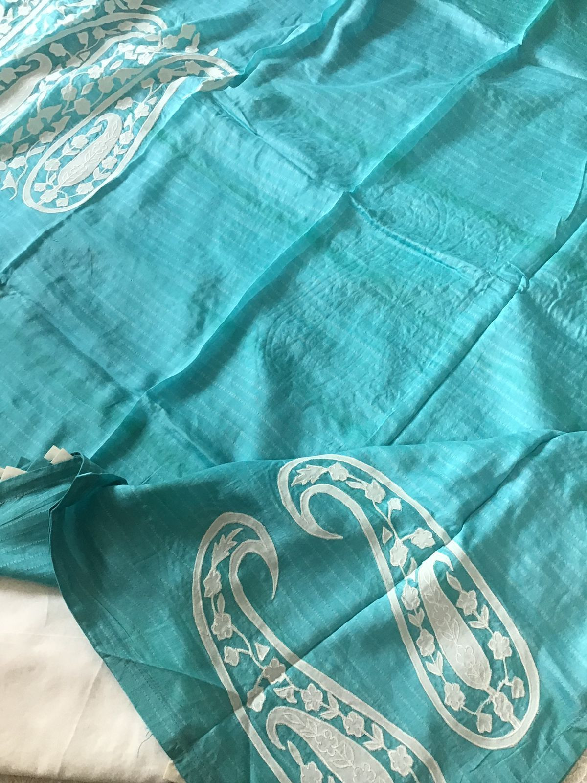 Pure Chanderi Printed Embroidered Suit - White