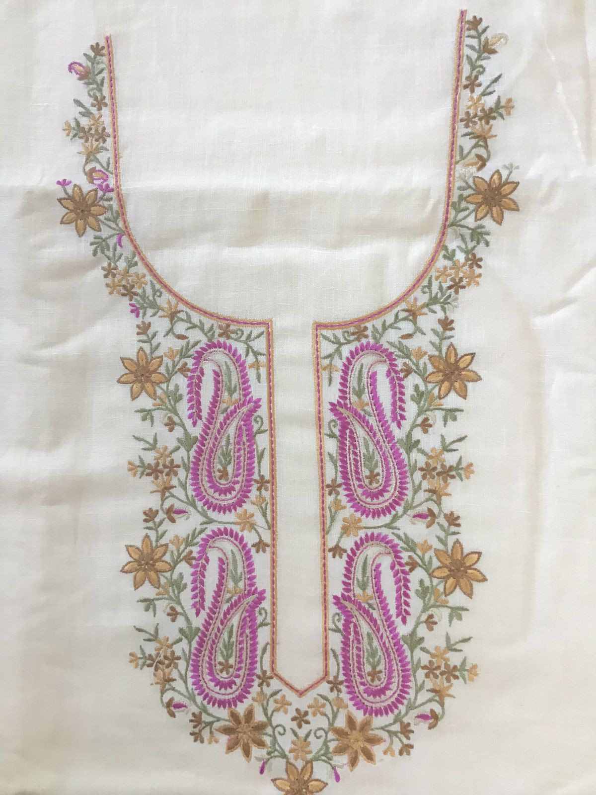 Pure Linen Jute Cotton Printed Embroidered Suit - Offwhite