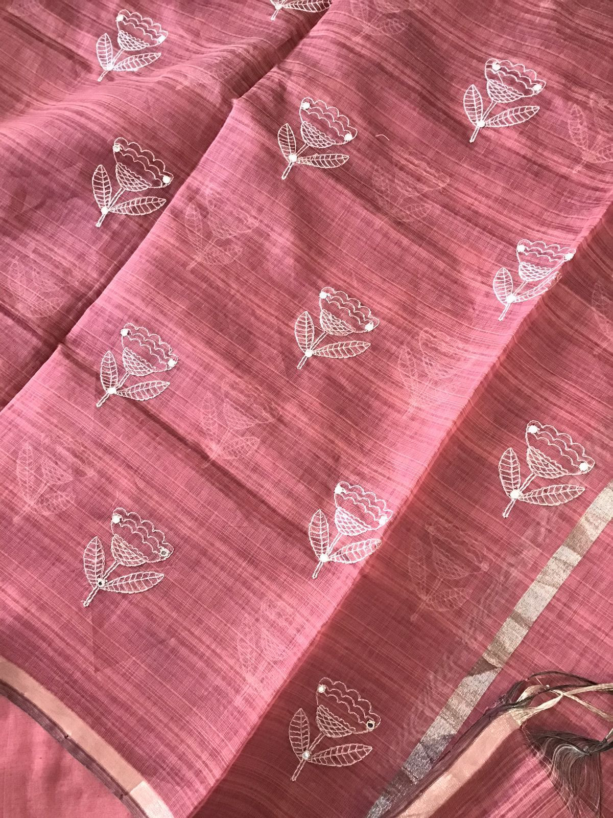 Soft Slub Chanderi Embroidered Suit - Dark Coral Pink