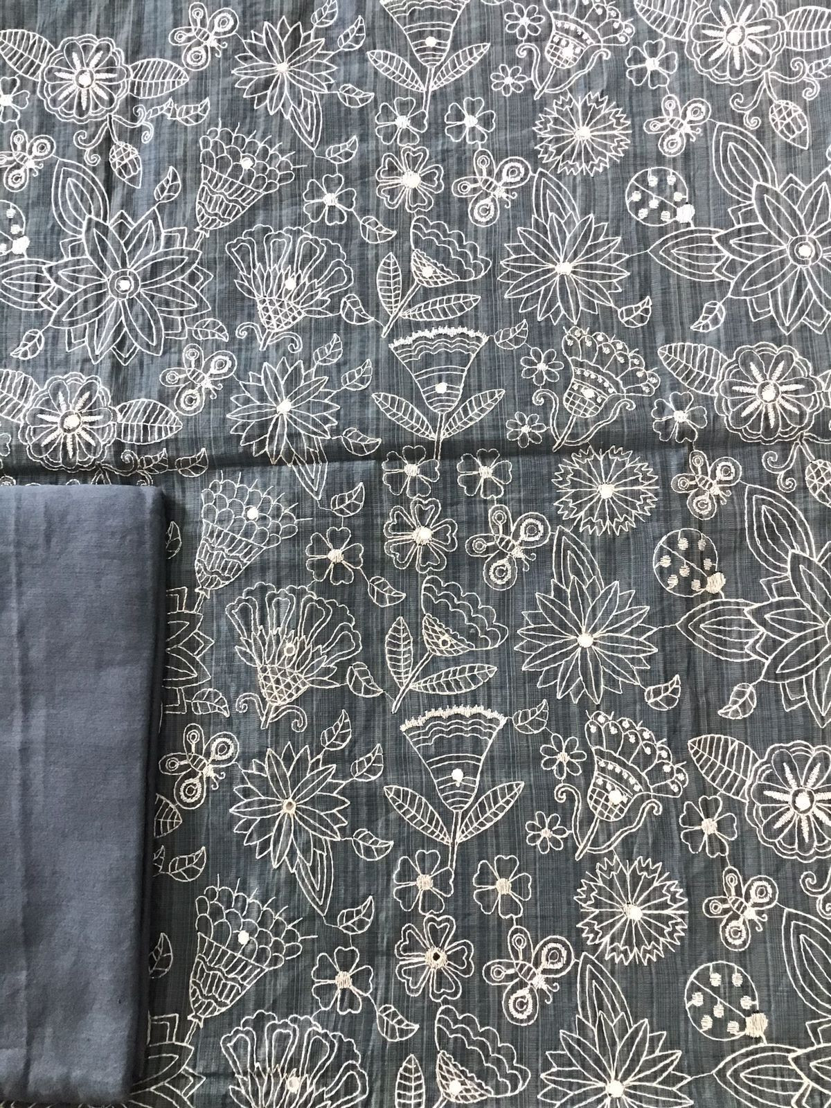 Soft Slub Chanderi Embroidered Suit - Dark Grey
