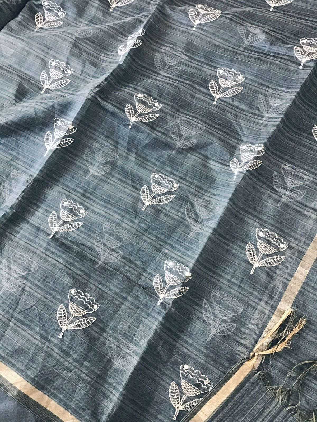 Soft Slub Chanderi Embroidered Suit - Dark Grey