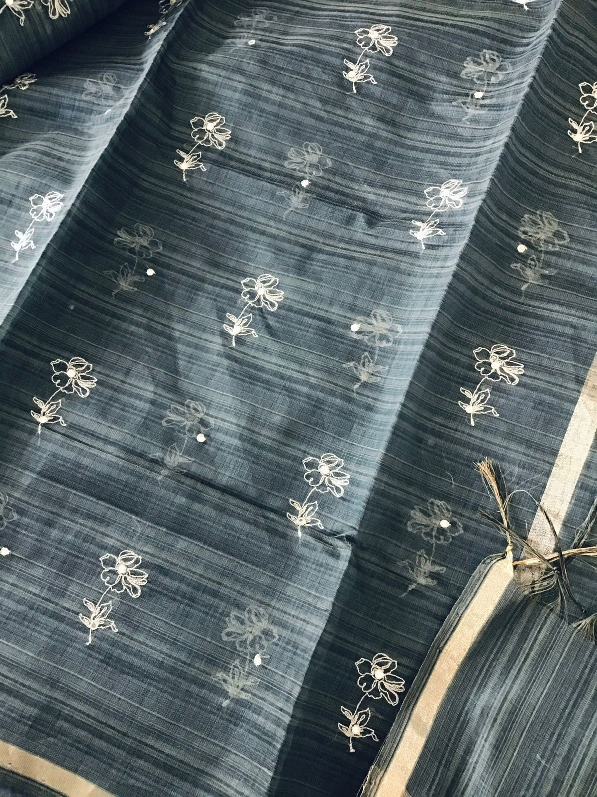 Soft Slub Chanderi Embroidered Suit - Dark Grey