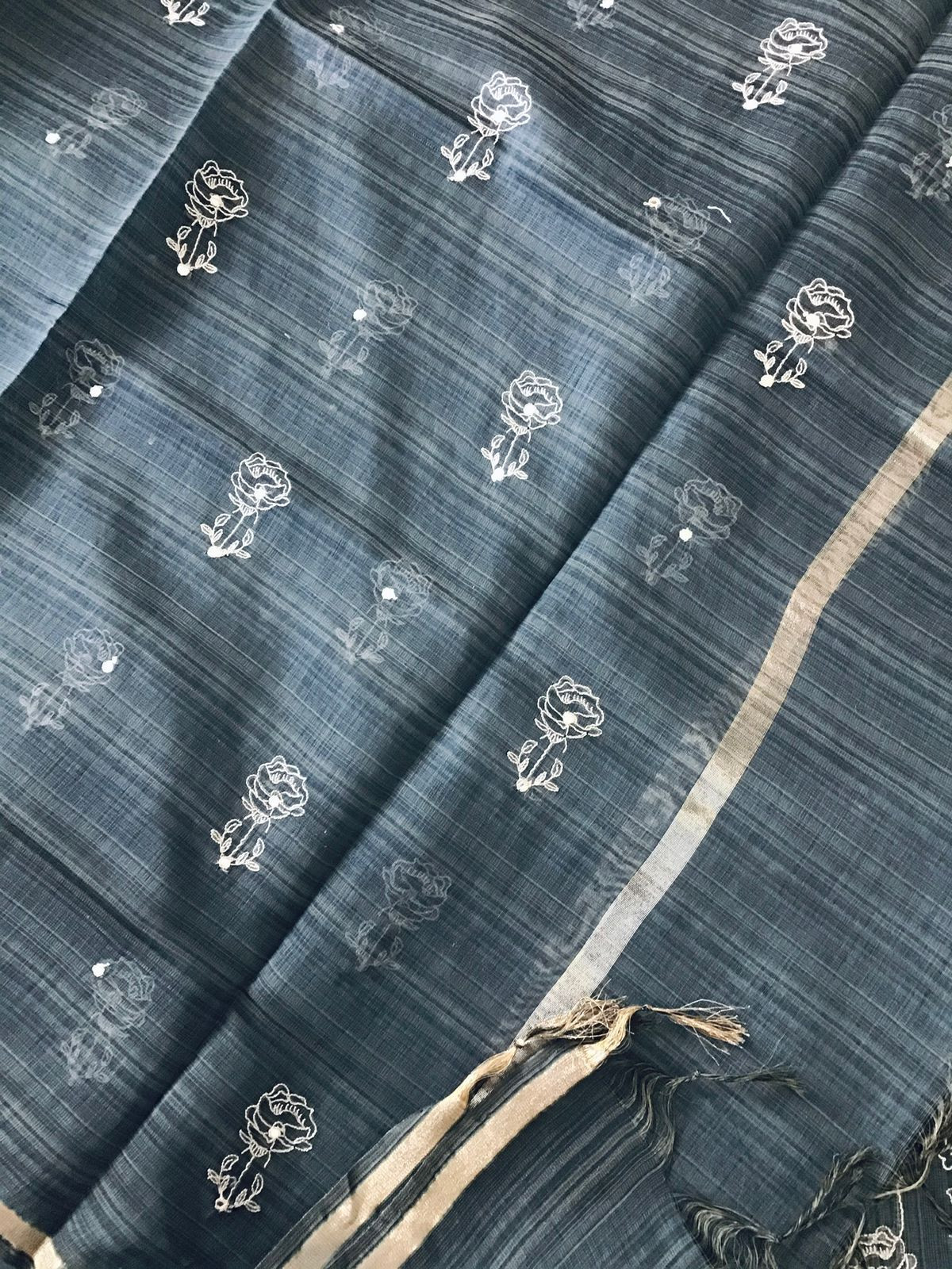 Soft Slub Chanderi Embroidered Suit - Dark Grey