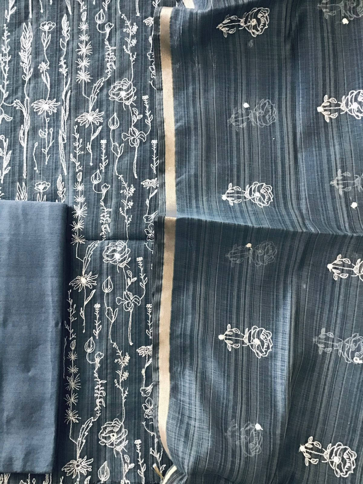 Soft Slub Chanderi Embroidered Suit - Dark Grey