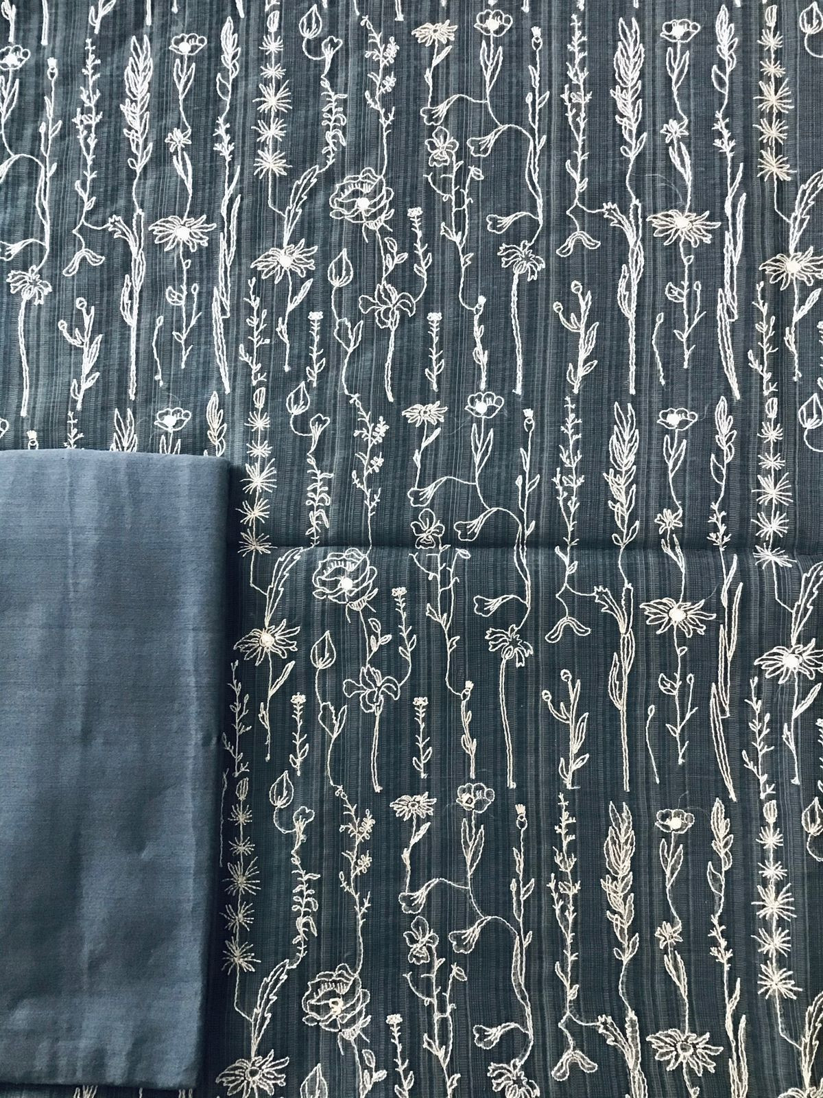 Soft Slub Chanderi Embroidered Suit - Dark Grey