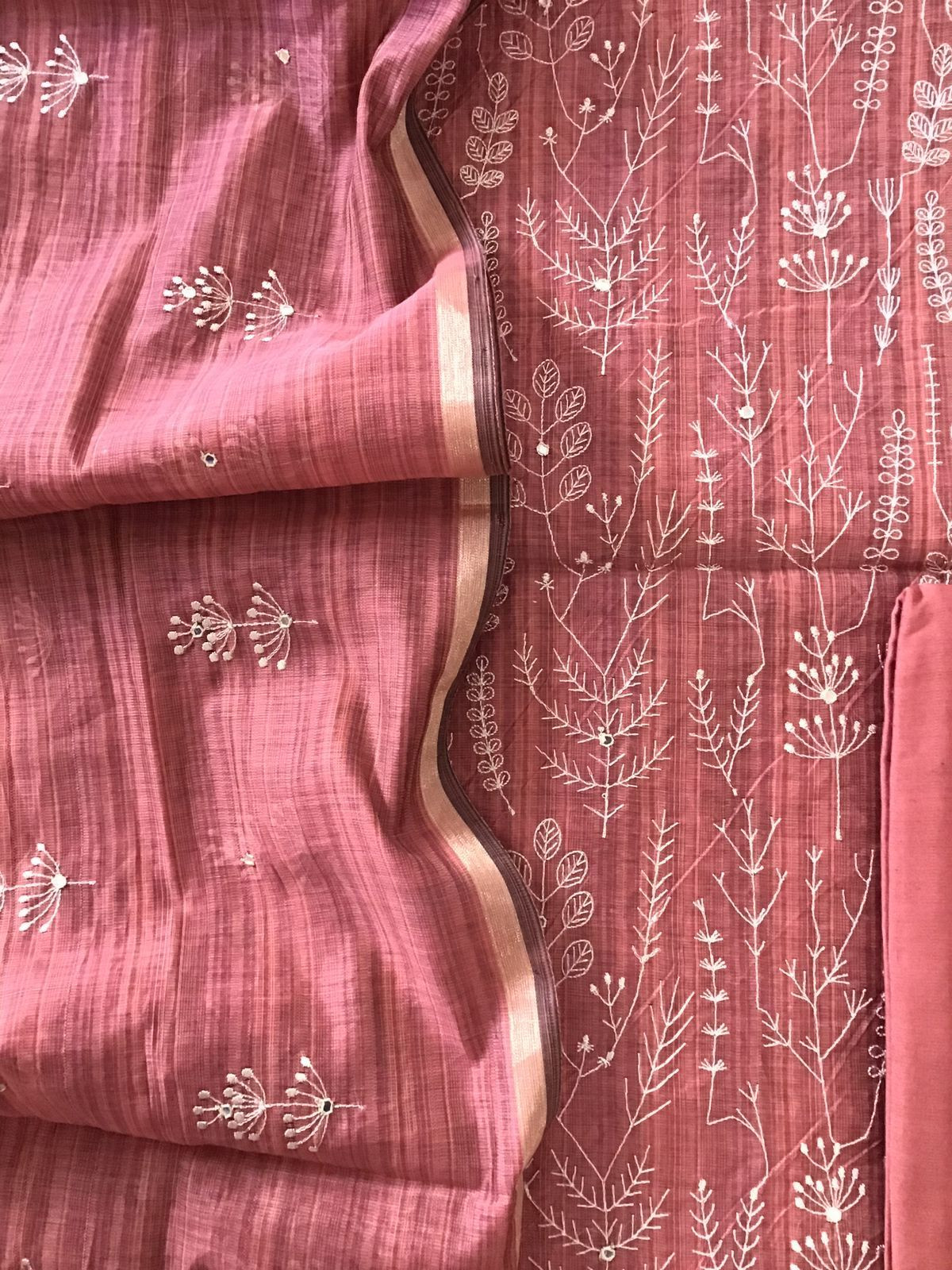Soft Slub Chanderi Embroidered Suit - Dark Coral Pink