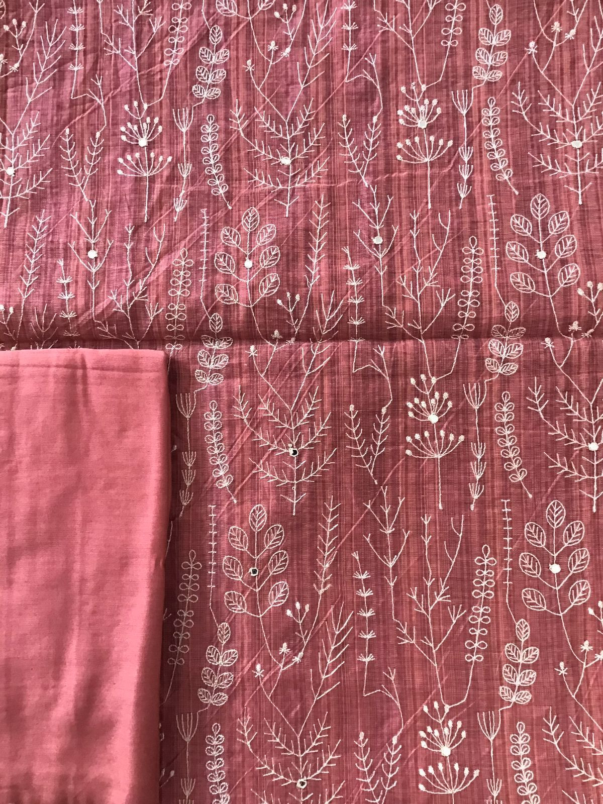 Soft Slub Chanderi Embroidered Suit - Dark Coral Pink