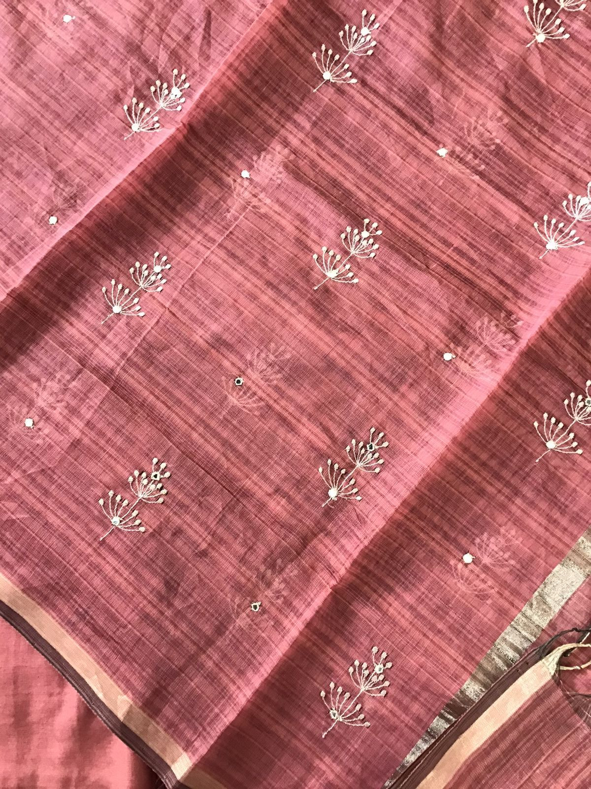 Soft Slub Chanderi Embroidered Suit - Dark Coral Pink