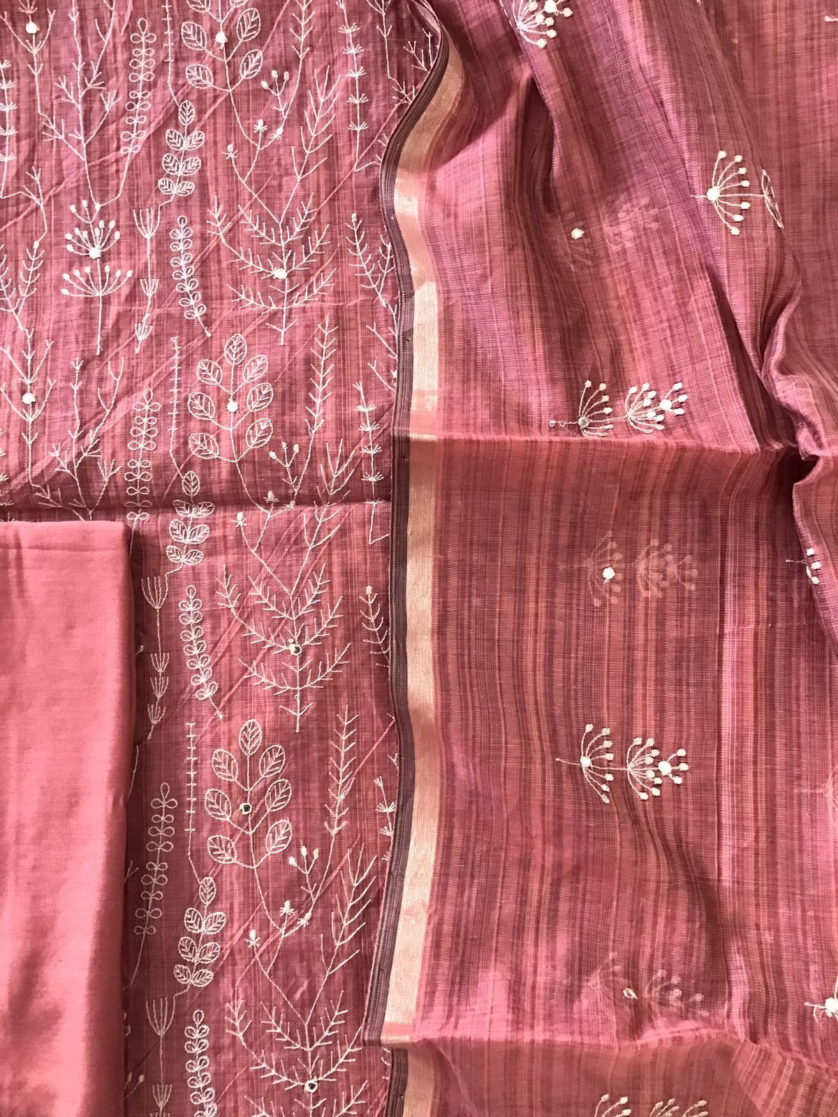 Soft Slub Chanderi Embroidered Suit - Dark Coral Pink