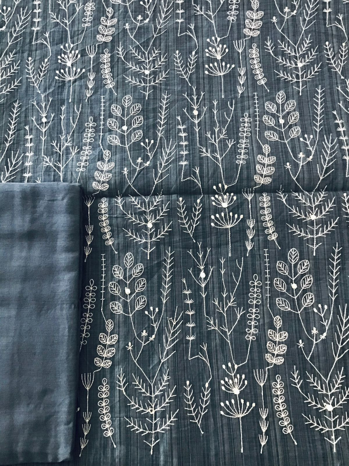 Soft Slub Chanderi Embroidered Suit - Dark Grey