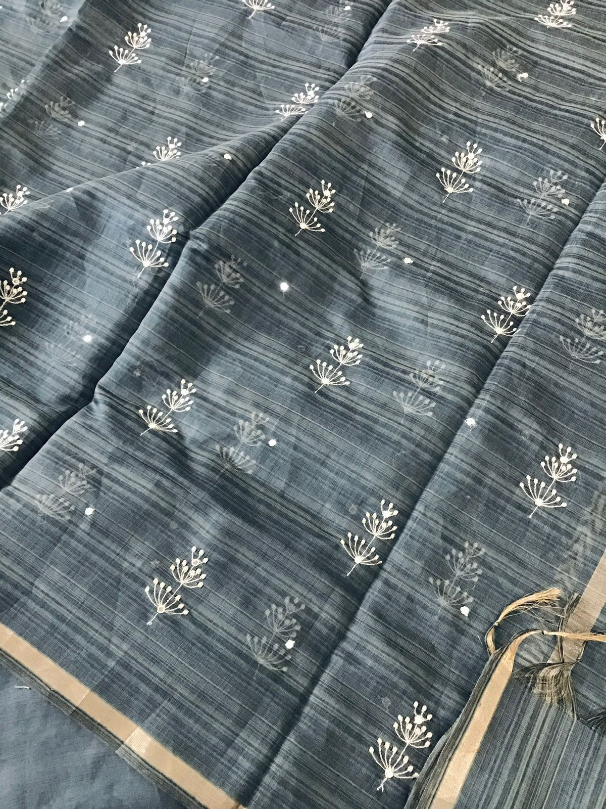Soft Slub Chanderi Embroidered Suit - Dark Grey