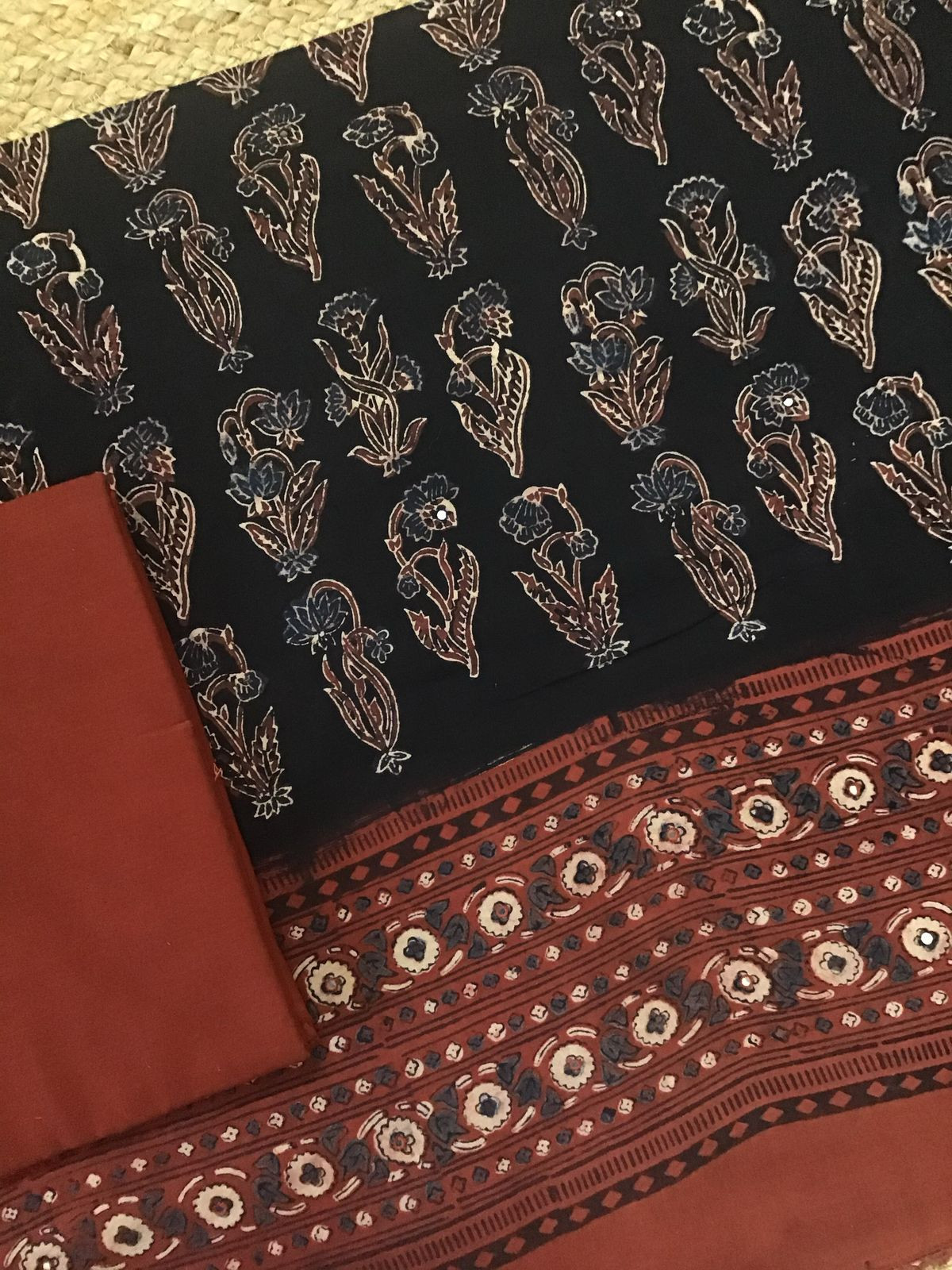 Pure Cotton Printed Embroidered Suit - Black