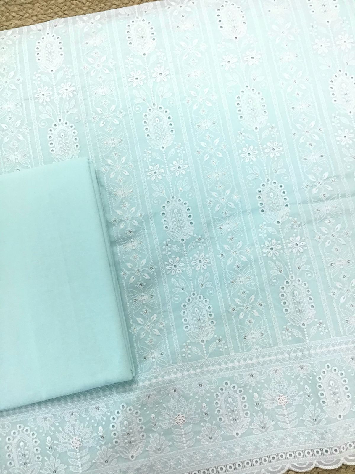 Pure Cotton Embroidered Suit - Blue