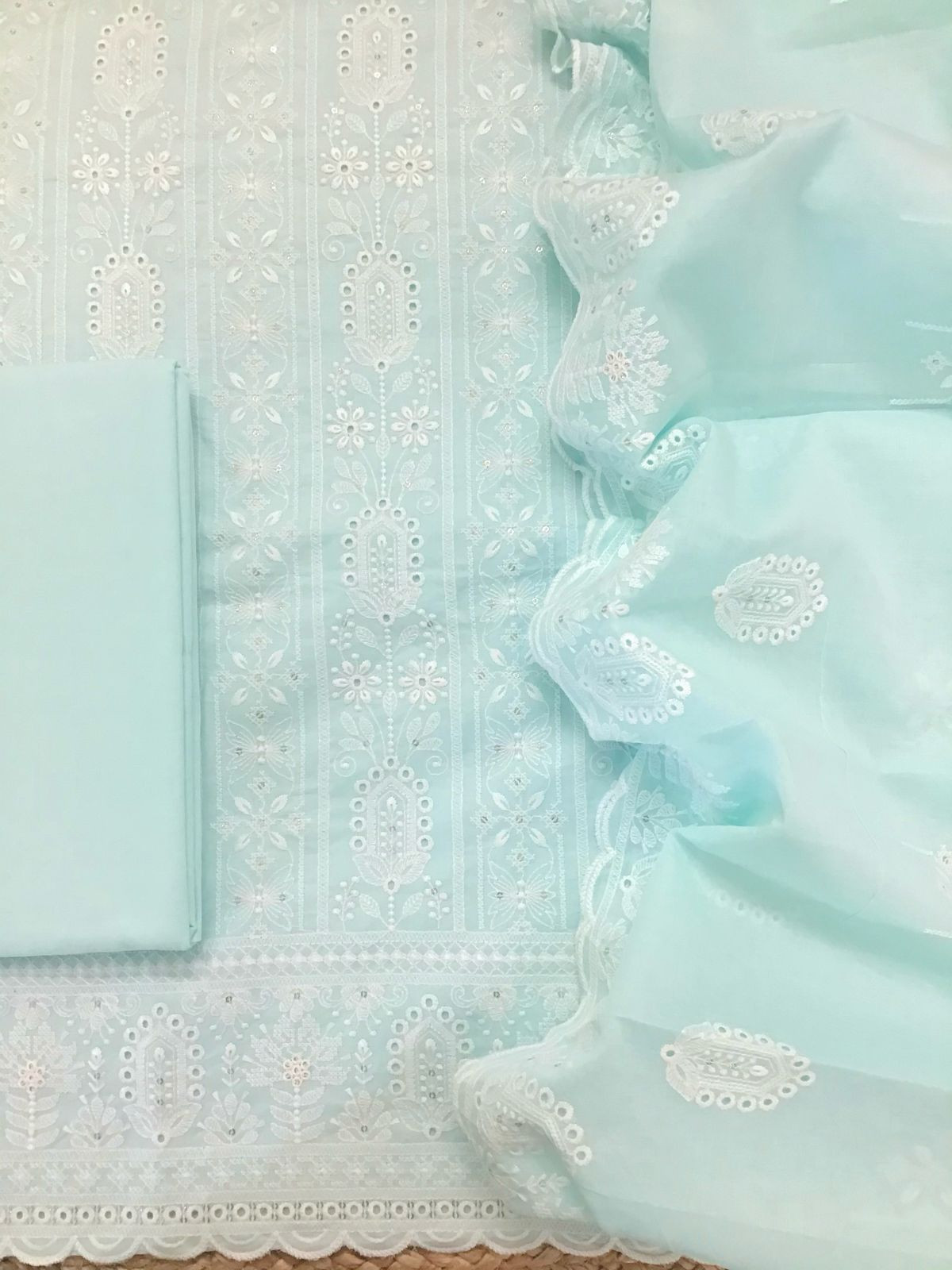 Pure Cotton Embroidered Suit - Blue