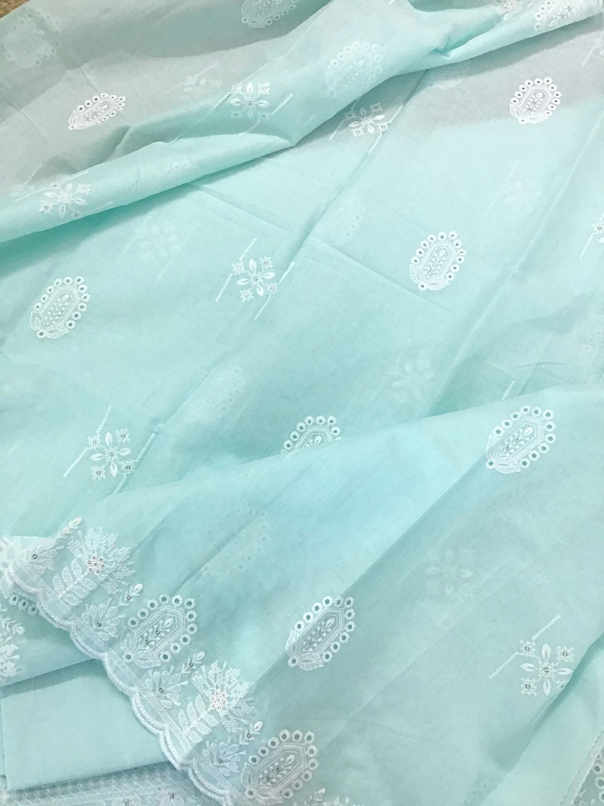 Pure Cotton Embroidered Suit - Blue